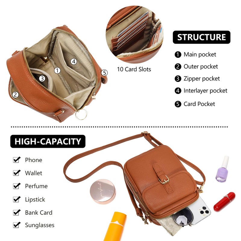 Pelimoo Small Crossbody Bags for Women Vegan Leather Messenger Purses, Vintage Wallet Anti Theft Shoulder Handbags with Card Slots (Brown) - Image 5