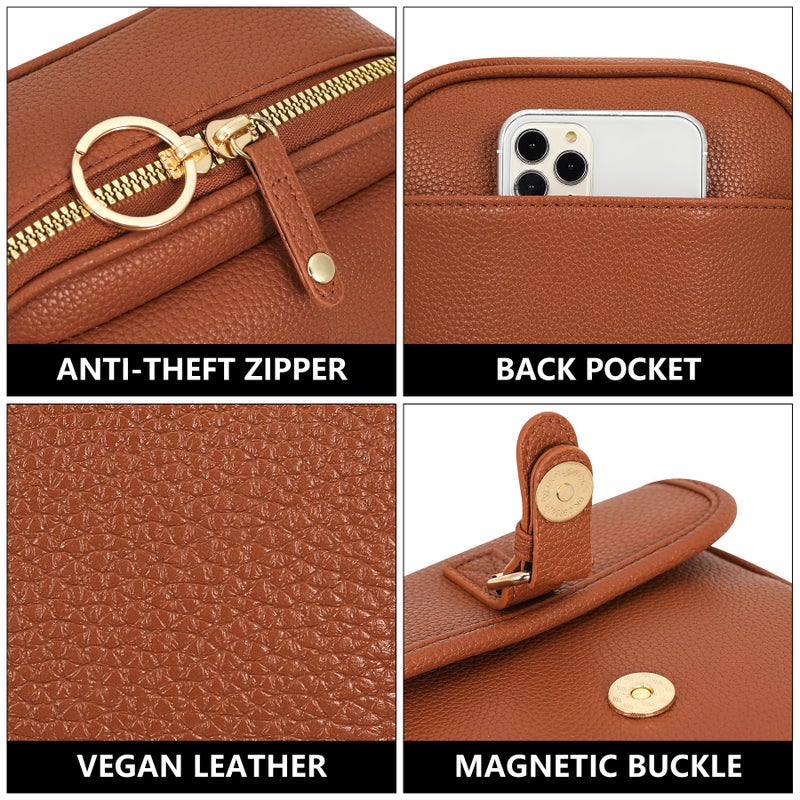 Pelimoo Small Crossbody Bags for Women Vegan Leather Messenger Purses, Vintage Wallet Anti Theft Shoulder Handbags with Card Slots (Brown) - Image 4