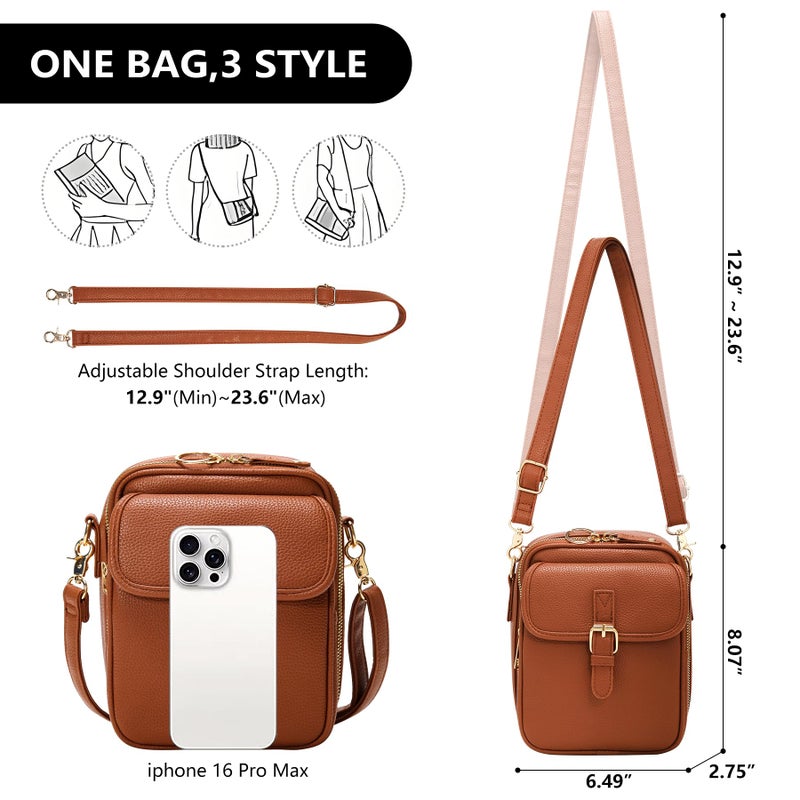 Pelimoo Small Crossbody Bags for Women Vegan Leather Messenger Purses, Vintage Wallet Anti Theft Shoulder Handbags with Card Slots (Brown) - Image 3