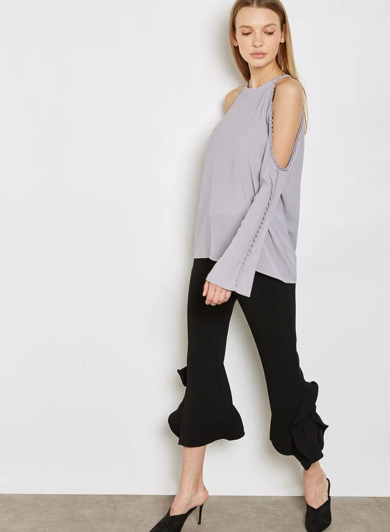 Ginger Lace Trim Cold Shoulder Top