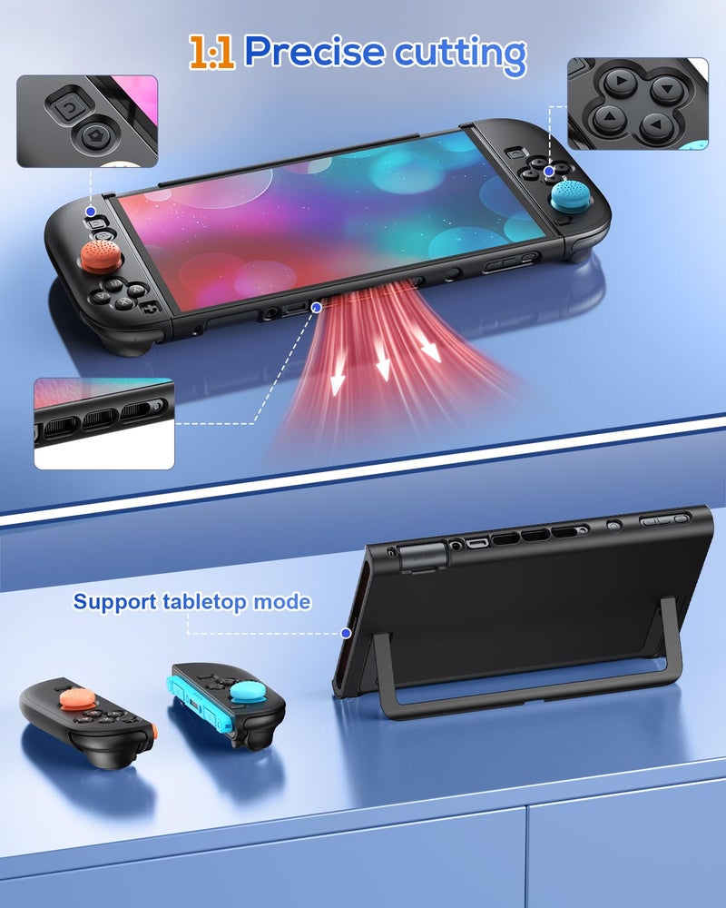 FYOUNG Protective Case for Nintendo Switch 2 2025, Slim Hard Shell for Switch 2 Accessories, Scratch&Shock Protection Cover with Screen Protector, 8 Thumb Grip(Solid Black, Switch 2 7.9inch) - Image 2