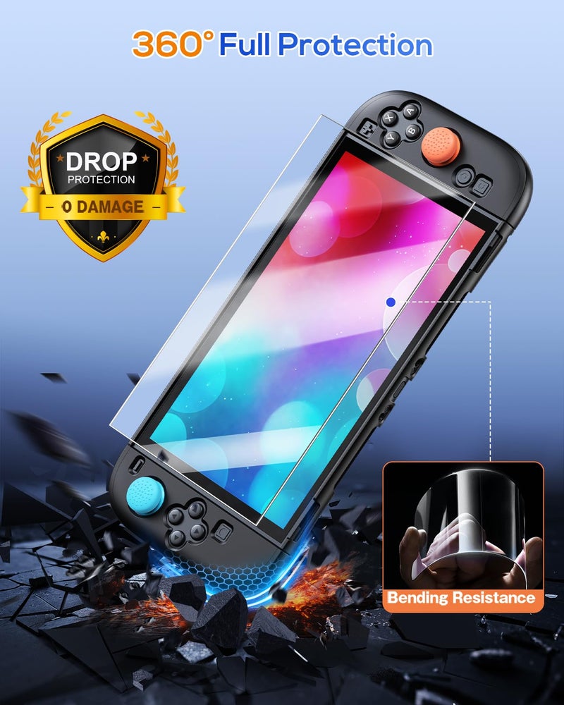 FYOUNG Protective Case for Nintendo Switch 2 2025, Slim Hard Shell for Switch 2 Accessories, Scratch&Shock Protection Cover with Screen Protector, 8 Thumb Grip(Solid Black, Switch 2 7.9inch) - Image 3