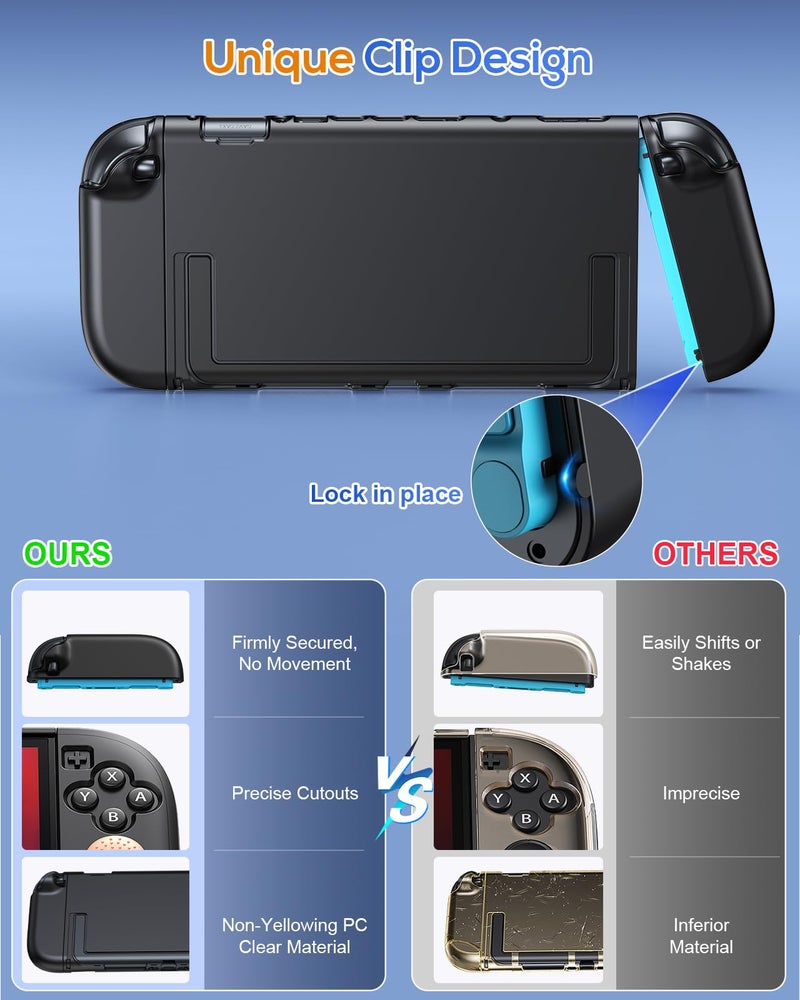 FYOUNG Protective Case for Nintendo Switch 2 2025, Slim Hard Shell for Switch 2 Accessories, Scratch&Shock Protection Cover with Screen Protector, 8 Thumb Grip(Solid Black, Switch 2 7.9inch) - Image 5