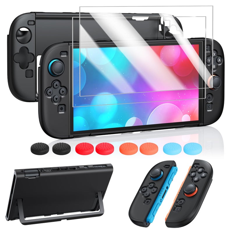FYOUNG Protective Case for Nintendo Switch 2 2025, Slim Hard Shell for Switch 2 Accessories, Scratch&Shock Protection Cover with Screen Protector, 8 Thumb Grip(Solid Black, Switch 2 7.9inch) - Image 1