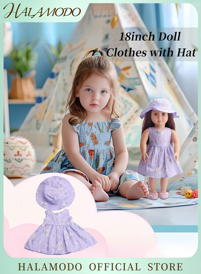 HALAMODO 18inch Doll Clothes with Hat Doll Clothing Outfits Dress Sleeveless Beach Sundress with Flower Pattern Great Gift for Kids Toddle Girl - Image 1