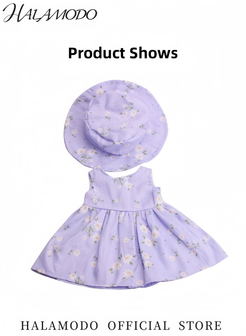 HALAMODO 18inch Doll Clothes with Hat Doll Clothing Outfits Dress Sleeveless Beach Sundress with Flower Pattern Great Gift for Kids Toddle Girl - Image 4
