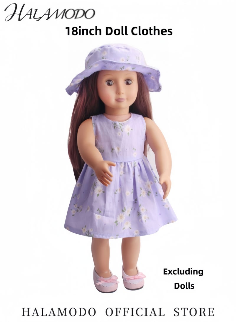 HALAMODO 18inch Doll Clothes with Hat Doll Clothing Outfits Dress Sleeveless Beach Sundress with Flower Pattern Great Gift for Kids Toddle Girl - Image 2