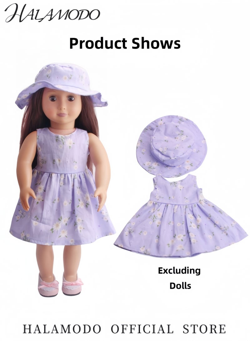 HALAMODO 18inch Doll Clothes with Hat Doll Clothing Outfits Dress Sleeveless Beach Sundress with Flower Pattern Great Gift for Kids Toddle Girl - Image 3
