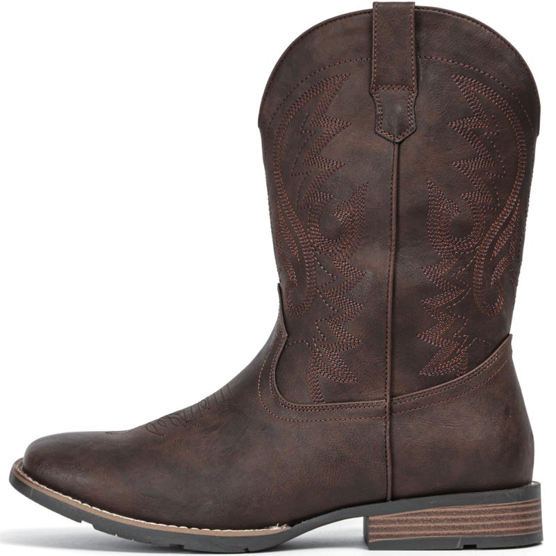 IUV Cowboy Boots For Men Western Boot Durable Fashionable Retro Classic Embroidered Pull On Slip Resistant Assorted Colors Boots - Image 2