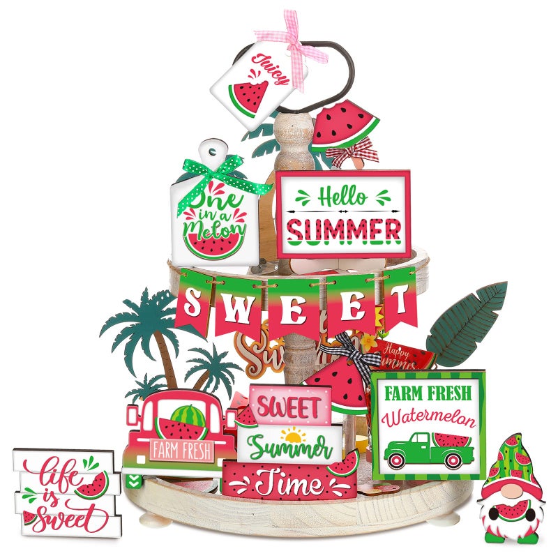 Kajaia Kajaia Farmhouse Tiered Tray Decor Set Home Wooden Signs Rustic Sweet Home Tabletop Wooden Block Sign for Table DecorWatermelon