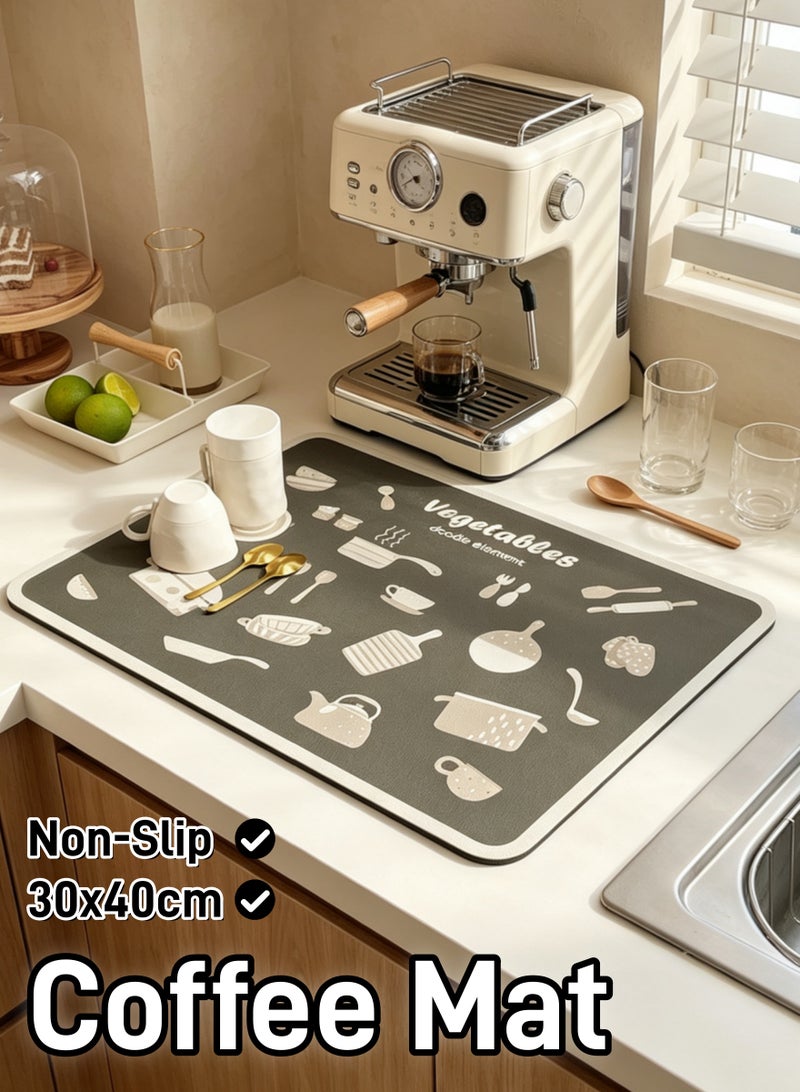 Coffee Mat Dish Drying Mat for Kitchen Counter, Coffee Machine Mat, Counter Protector Spill Mat Non-slip Rubber Mat Quick-Drying Ma for Coffee Machine Kitchen, Sink, Tableware 30x40cm, Easy to Clean - Image 1