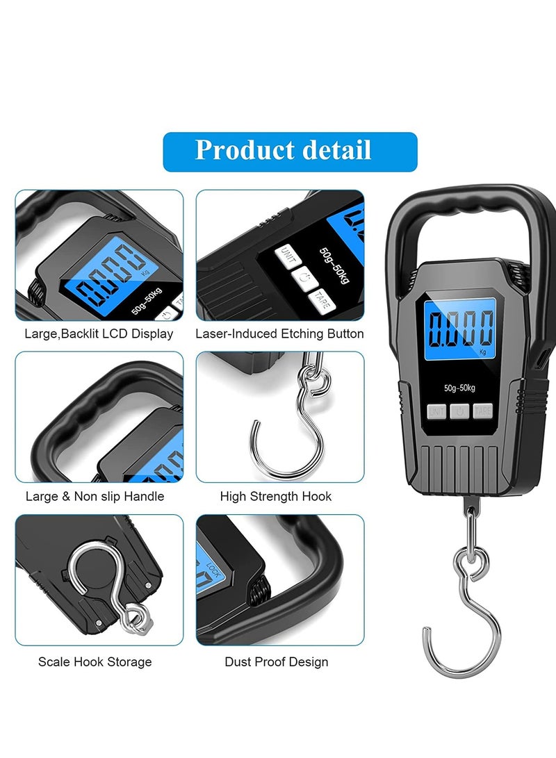 سيوسي مقياس الأسماك الرقمية مقياس صيد الأسماك مقياس 110lb 50kg ترقية مقبض كبير الإضاءة الخلفية LCD عرض مقياس البريد هدايا الصيد الرجال الهدايا الإبداعية الأسود - Image 5