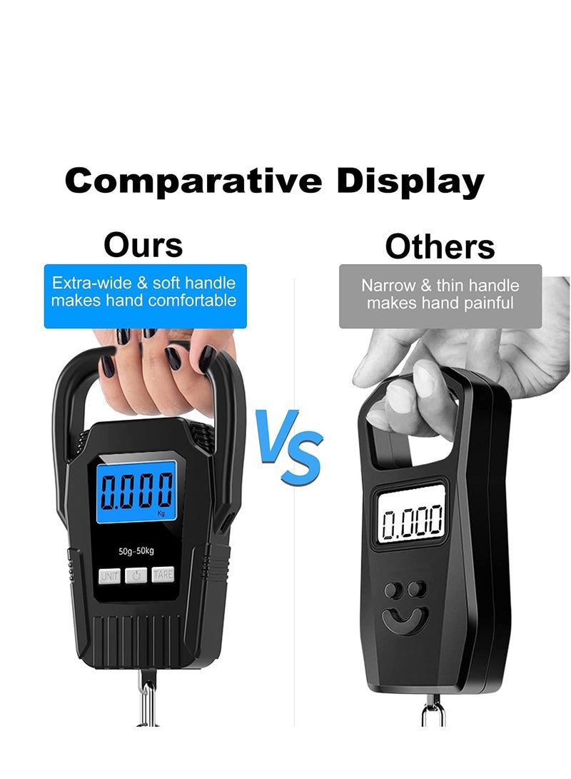 سيوسي مقياس الأسماك الرقمية مقياس صيد الأسماك مقياس 110lb 50kg ترقية مقبض كبير الإضاءة الخلفية LCD عرض مقياس البريد هدايا الصيد الرجال الهدايا الإبداعية الأسود - Image 4