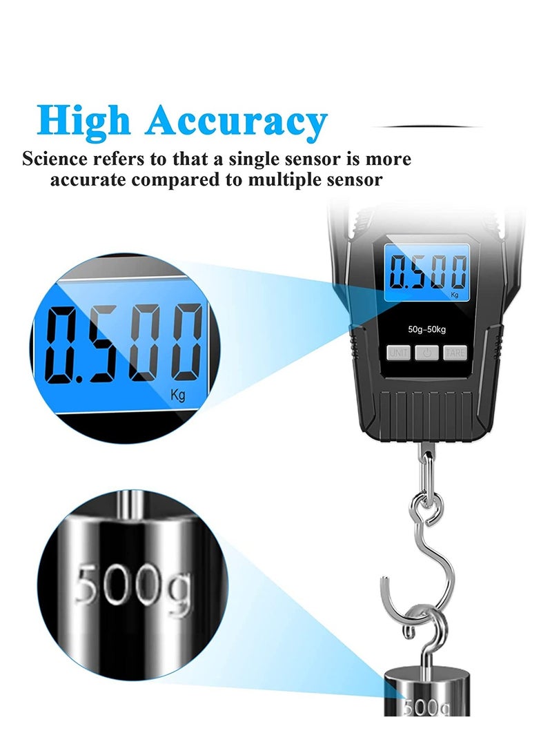 سيوسي مقياس الأسماك الرقمية مقياس صيد الأسماك مقياس 110lb 50kg ترقية مقبض كبير الإضاءة الخلفية LCD عرض مقياس البريد هدايا الصيد الرجال الهدايا الإبداعية الأسود - Image 2