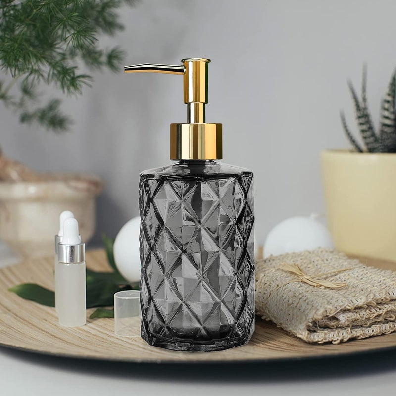 YTDTKJ 2 Pcs Glass Soap Dispenser, 11 Oz Hand & Dish Soap Dispenser Set with Gold Pump, Bathroom Refillable Lotion Pump Bottle, Hand-Press Kitchen Sink Dish Soap Dispenser for Liquid, Lotion - Image 3