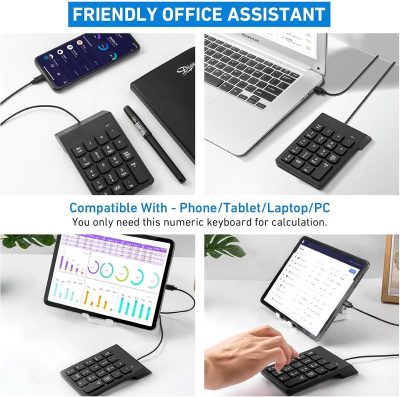 نوع C رقم لوحة، USB 19 مفاتيح لوحة المفاتيح رقم صغير Plug & Play المحاسبة المالية Numpad مكتب المنزل المحمولة رقيقة لوحة المفاتيح العددية للكمبيوتر المحمول الهاتف الكمبيوتر اللوحي الكمبيوتر المحمول (أسود) - Image 5