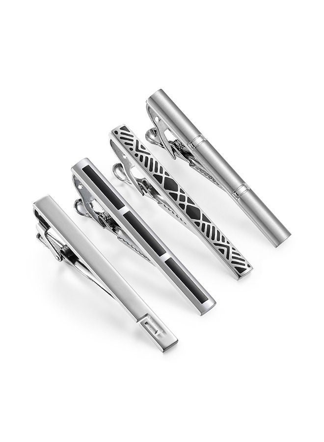 4 Pieces Tie Clips Set for Men Clip Black Silver - Tone Gold Tone Wedding Business with Gift Box - Image 3