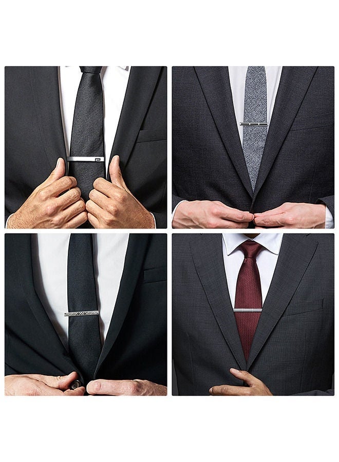 4 Pieces Tie Clips Set for Men Clip Black Silver - Tone Gold Tone Wedding Business with Gift Box - Image 2