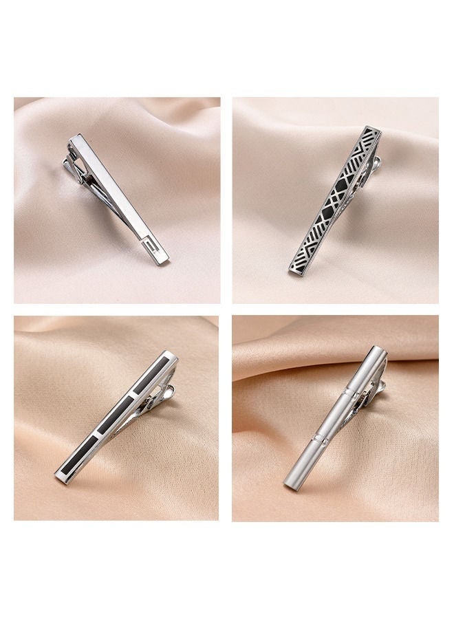 4 Pieces Tie Clips Set for Men Clip Black Silver - Tone Gold Tone Wedding Business with Gift Box - Image 4
