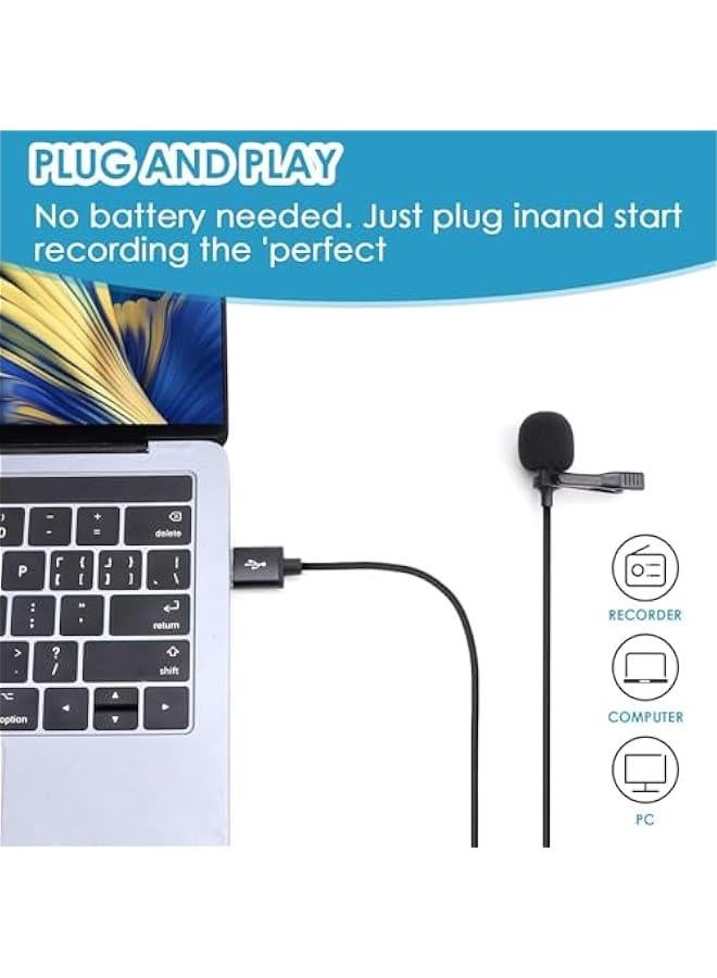 USB Lavalier Microphone 4.9ft Plug  Play Omnidirectional Lapel Shirt Collar Clip on Mic for PC Mac Laptop YouTube Skype Recording Podcasting Gaming Voice Dictation Streaming Conferencing - Image 4