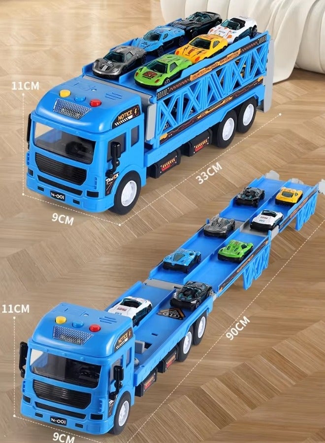 Quivlox Kids  Truck Car Toys Toddler Transport Truck Toy for 2 3 4 5 6 Years Old Boys, 64-Inch Foldable Car Race Track for Boys Kids, Carrier Truck Race Track Toddlers Toys with Light and Sound,Foldable 2 Layer Track Playset, 9 in 1 Die-Cast Car Carrier Truck Toy for Boys and Girls Gift  - Image 2