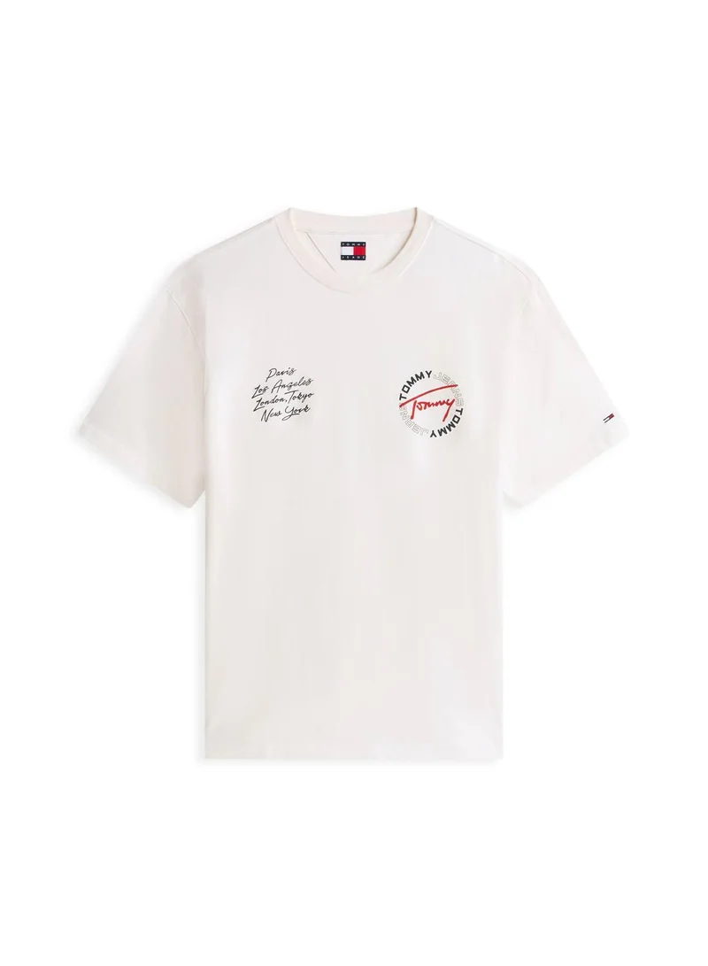 TOMMY JEANS Ancient White Circular Back Logo Relaxed T-Shirt for Men | Best Price UAE