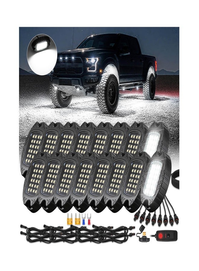 ZONECONA 16Pods Pure White LED Rock Lights Kit with Switch Wiring Harness Extension Wire, 6500K 24LEDs Neon Underglow Light Fender Lights Waterproof for Trucks Jeep ATV UTV SUV SXS Off Road - Image 1