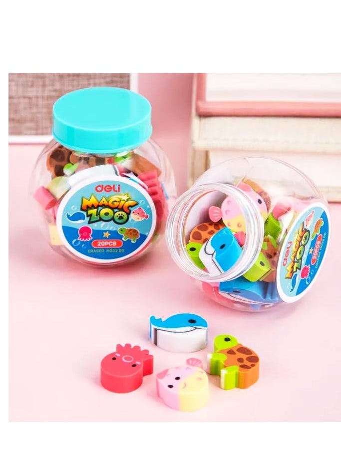 Deli 20-Piece Magic Zoo Eraser Set Multicolour  - Image 4