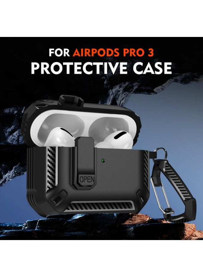 ChicVibe Lock Case for AirPods Pro 3 Cover, Powerful Shock-Proof Protective Military TPU Case with Keychain for Apple Airpods Pro 3th Generation 2025 Released (Black) - Image 2