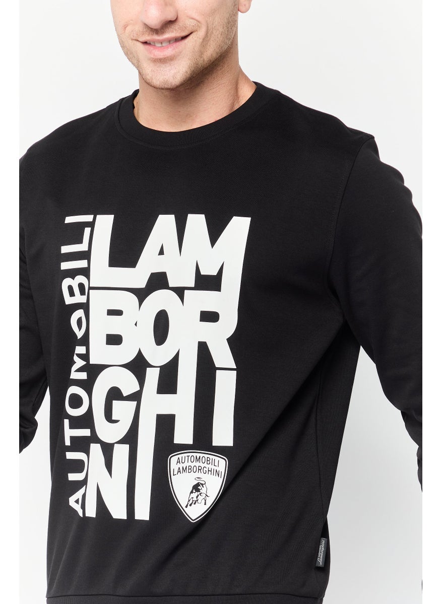 LAMBORGHINI Men Crew Neck Graphic Print Long Sleeves Sweatshirt, Black  - Image 3