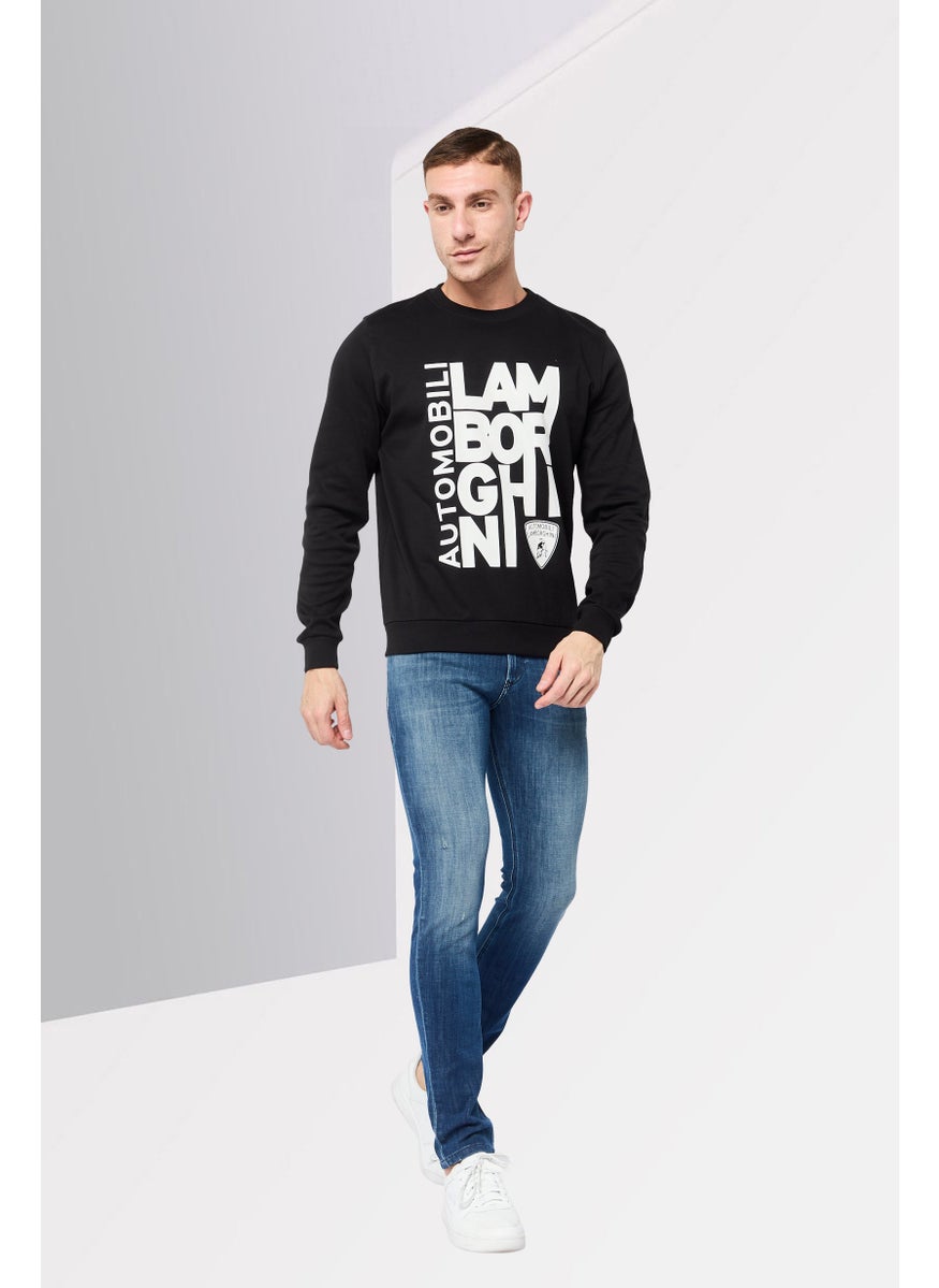 LAMBORGHINI Men Crew Neck Graphic Print Long Sleeves Sweatshirt, Black  - Image 4