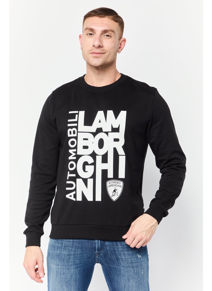 LAMBORGHINI Men Crew Neck Graphic Print Long Sleeves Sweatshirt, Black  - Image 1