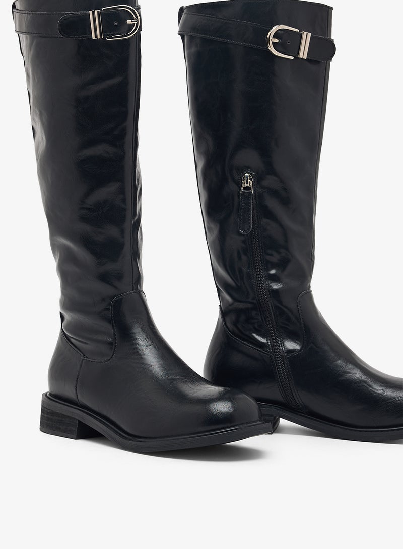 Ginger Metallic Buckle Detail Knee High Boots - Image 4