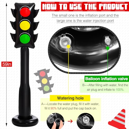 JellyArch 2 Pack 59 Inch Jumbo Inflatable PVC Traffic Light Balloons Racing Car Birthday Party Decorations Traffic Signal Stoplight Balloons for Vehicle Birthday Party Supplies - Image 5