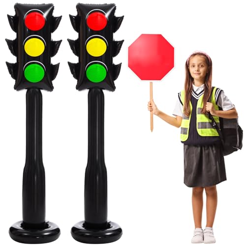 JellyArch 2 Pack 59 Inch Jumbo Inflatable PVC Traffic Light Balloons Racing Car Birthday Party Decorations Traffic Signal Stoplight Balloons for Vehicle Birthday Party Supplies - Image 1