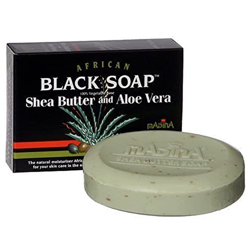 Madina African Black Soap With Shea Butter & Aloe Vera 100% Vegetable Base 3.5 oz (3 Bars)... Iwgl - Image 1