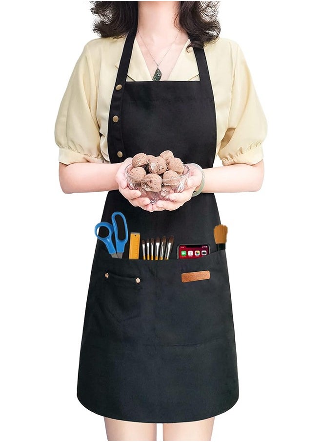 Lemon Chef Apron for Women Men , Adjustable Kitchen Chef Apron, Waterproof, BBQ Restaurant Apron with 2 Pocket for Cooking Baking Gardening（Black）  - Image 4