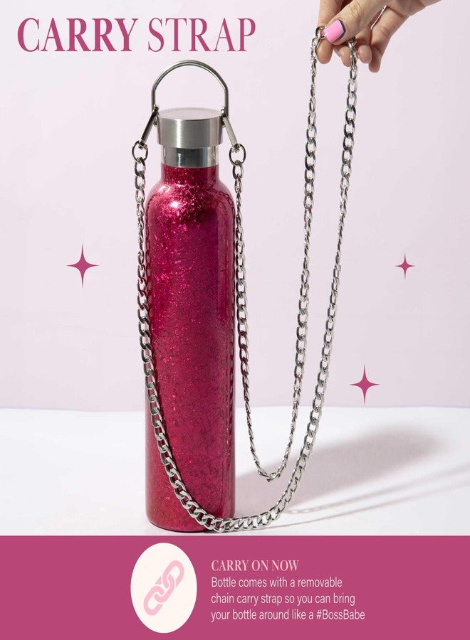 باريس هيلتون زجاجة مياه باريس هيلتون المرصعة بالألماس مع غطاء وحزام حمل قابل للإزالة، مصنوعة من الفولاذ المقاوم للصدأ، معزولة بتفريغ الهواء، بتصميم متصدع، سعة 25 أونصة، لون وردي متصدع - Image 5