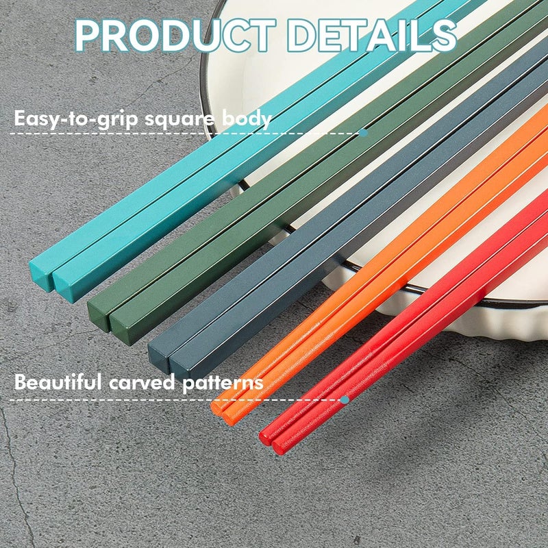INKULTURE 05 Pair Fiber Glass Chopsticks Dishwasher Safe Chopstick Reusable NonSlip Chop Sticks Multicolor Lightweight Easy to Use - Image 3