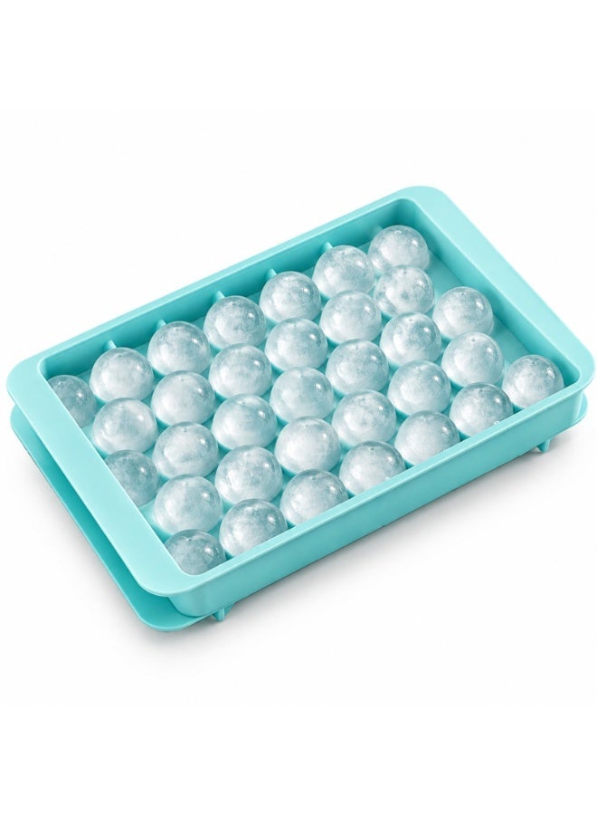 BERAM 33 Grid Ice Cube Tray with Lid, BPA-Free PP Ice Maker Mold for Freezer, Easy Release Ice Cube Storage Container, Stackable Ice Tray for Kitchen, Drinks, Juice, Coffee & Cocktails – Blue - Image 1