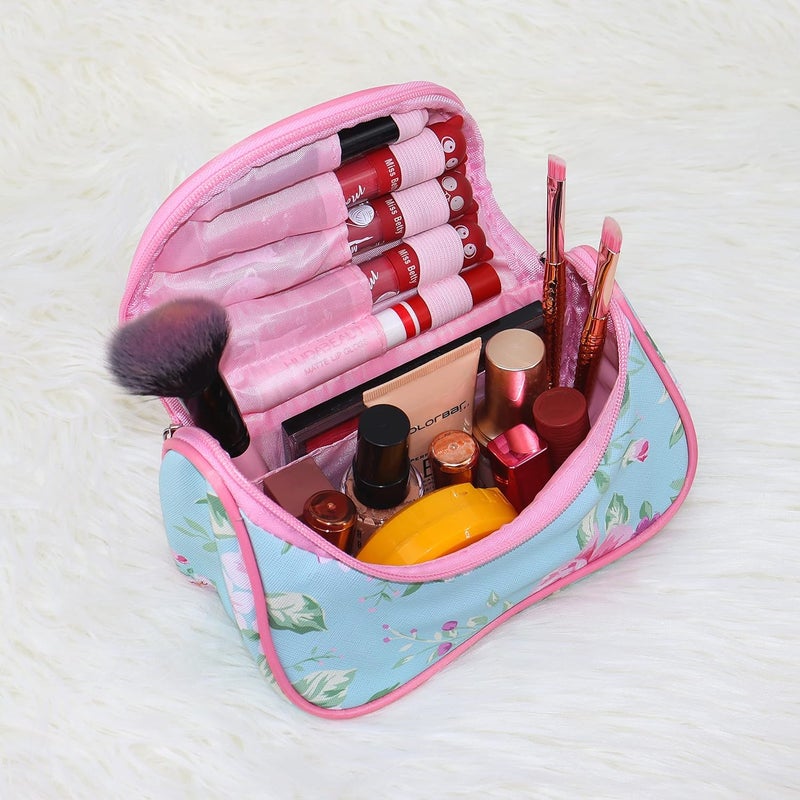 Ayaha Floral Print Cosmetics Pouch Makeup Pouch Vanity Case Jewellery Pouch Stationery Pencil Case Travel Organiser Travel Pouch Bridal Gift L Green - Image 2