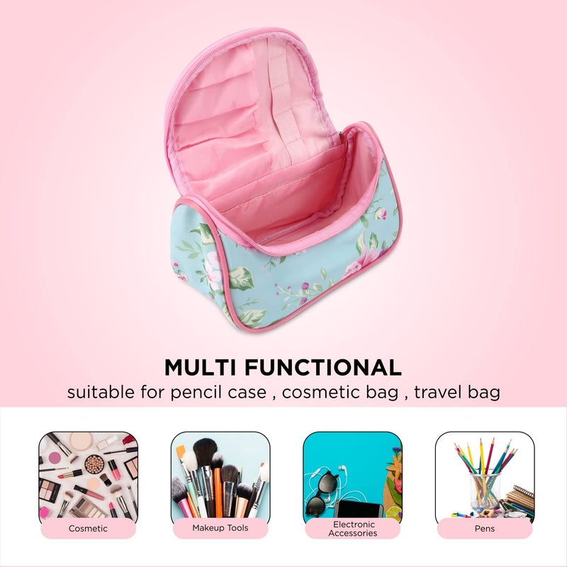 Ayaha Floral Print Cosmetics Pouch Makeup Pouch Vanity Case Jewellery Pouch Stationery Pencil Case Travel Organiser Travel Pouch Bridal Gift L Green - Image 3