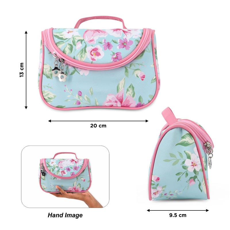 Ayaha Floral Print Cosmetics Pouch Makeup Pouch Vanity Case Jewellery Pouch Stationery Pencil Case Travel Organiser Travel Pouch Bridal Gift L Green - Image 4