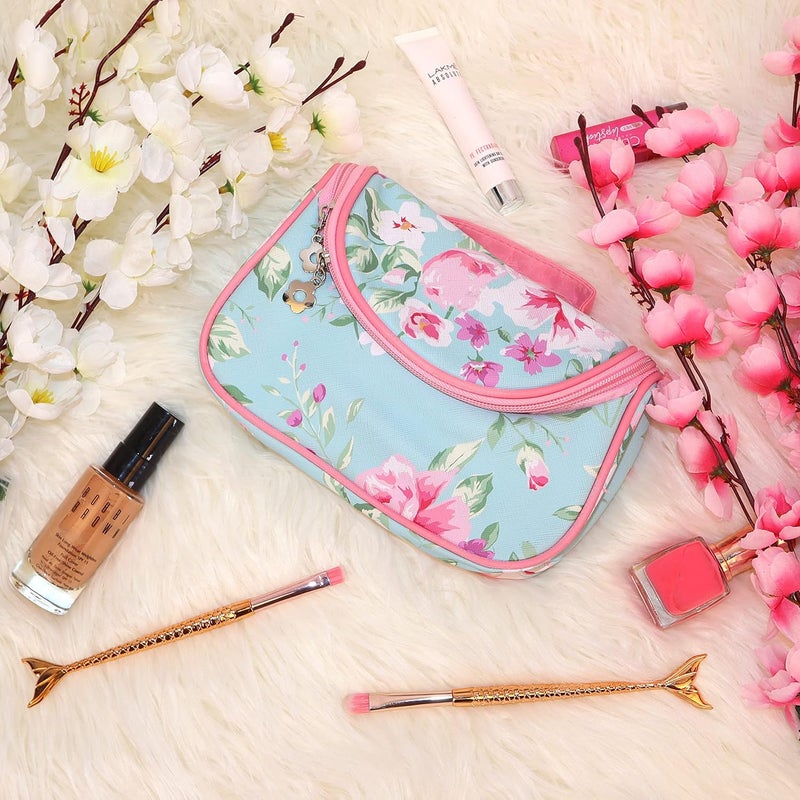 Ayaha Floral Print Cosmetics Pouch Makeup Pouch Vanity Case Jewellery Pouch Stationery Pencil Case Travel Organiser Travel Pouch Bridal Gift L Green - Image 5
