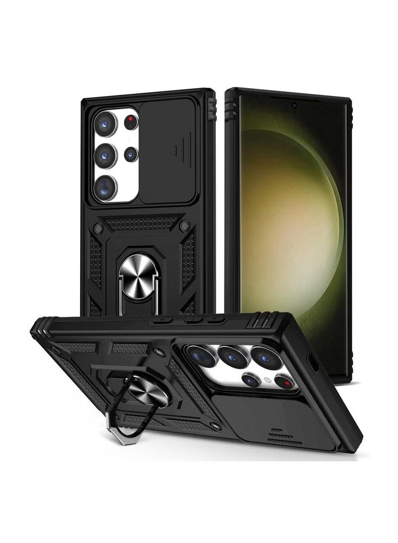 X-level Samsung Galaxy S24 Ultra Case Cover Military Shockproof Anti-Drop Protection Built-in Slide Anti-Scratch Camera Lens Back Cover 360 Degree Rotating Ring Kickstand Phone Shell Accessory - Image 1