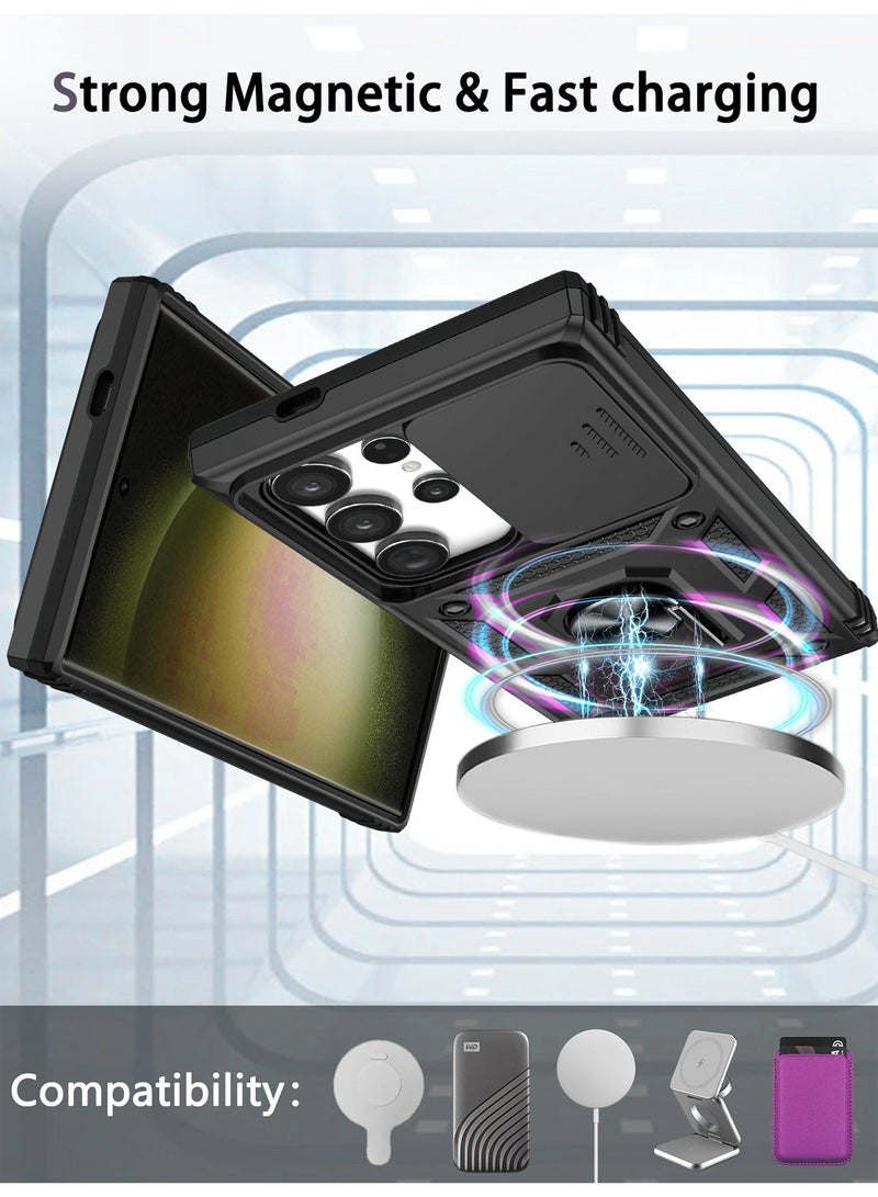 X-level Samsung Galaxy S24 Ultra Case Cover Military Shockproof Anti-Drop Protection Built-in Slide Anti-Scratch Camera Lens Back Cover 360 Degree Rotating Ring Kickstand Phone Shell Accessory - Image 2