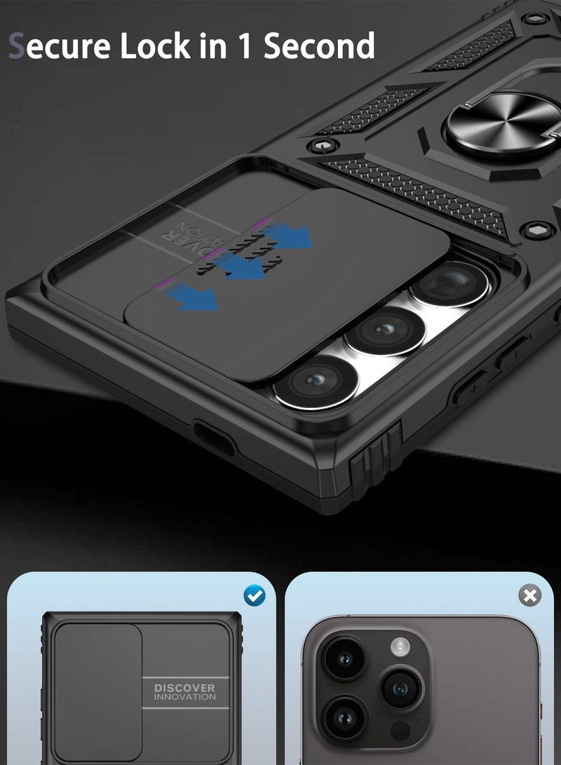 X-level Samsung Galaxy S24 Ultra Case Cover Military Shockproof Anti-Drop Protection Built-in Slide Anti-Scratch Camera Lens Back Cover 360 Degree Rotating Ring Kickstand Phone Shell Accessory - Image 4