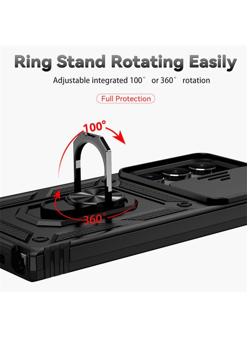 X-level Samsung Galaxy S24 Ultra Case Cover Military Shockproof Anti-Drop Protection Built-in Slide Anti-Scratch Camera Lens Back Cover 360 Degree Rotating Ring Kickstand Phone Shell Accessory - Image 3
