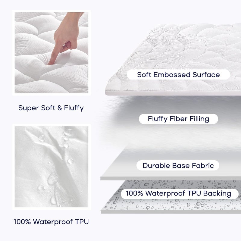SLEEP ZONE وسادة مرتبة مقاومة للماء من سليب زون بحجم كوين، غطاء مرتبة مبرد ل��ن يعانون من الحرارة، علوي سميك إضافي مع جيب عميق (أبيض، كوين) - Image 3