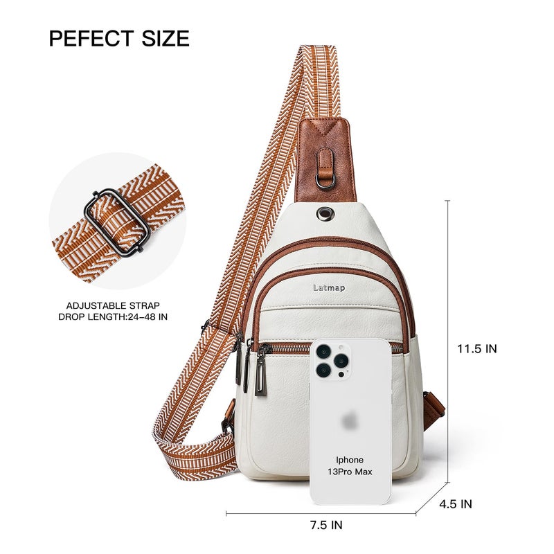 LATMAP 7L Sling Bag For Women Faux Leather Anti Theft Small Casual Daypack Backpack Fanny Pack Crossbody Chest Bags Purse Waterproof Beige Brown - Image 4